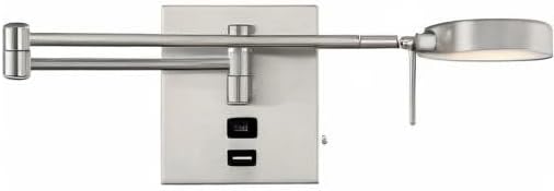 HomeFocus LED Swing Wall Lamp with USB Charging Port,Eye-Caring Bedside Reading Wall Light,Wall Light,Wall Sconces,Wall Lamp for Bedroom,Living Room,Hotel,LED 5W 3000K,Metal,Satin Nickel.