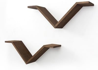 Book Shelf for Wall Set of 2, Modern Hanging Bookshelf Wall Mounted Desktop Book Shelves, Walnut Organizer for Bedroom Livingroom Office