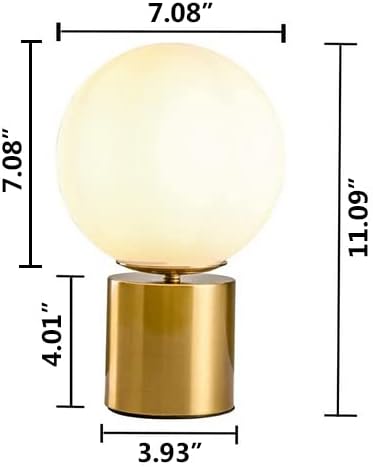 11 Inch Modern Gold Globe Table Lamp,Vintage Mid Century Round Table Lamp with White Glass Shade Metal Base for Bedroom Bedside Lamp Living Room End Table