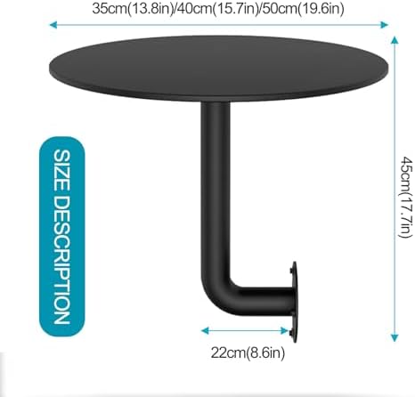 Round Pub Bar Table,Round Bar Table Wall Mounted Coffee Cocktail Drink Leisure Table,Indoor Sofa Side/End Table, Black Metal Iron L-Type Dining Table for Small Spaces (35x35x45cm