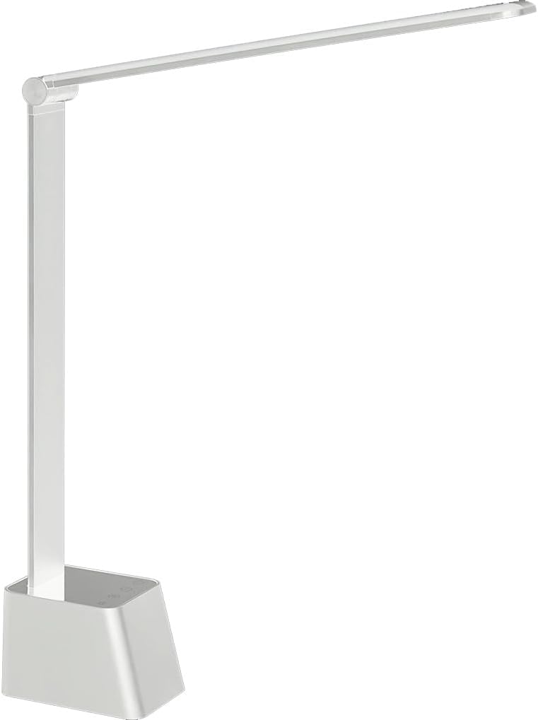 Ambertronix Minimalist LED Desk Lamp, 5 Lighting Modes, USB Charging Port, Aluminum Arms, Portable, Dimmable, Touch Control, Auto Timer, Power Adapter (5V2A) Required and Includedm (White)
