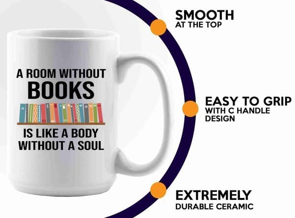 Book Lover Coffee Mug 15oz White -without books - Book Lovers Gifts Book Reader Gifts Book Club Gifts Book Reading Cup Reading Gifts