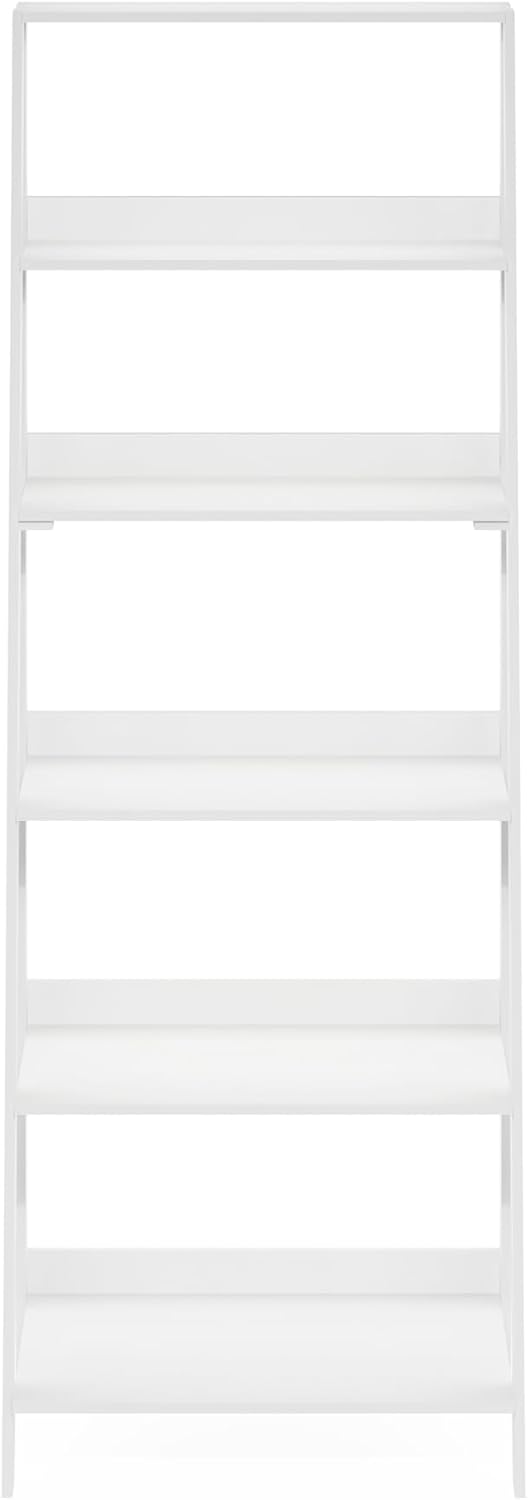 Furinno Ladder Book Shelf, 6-Tier Ladder Shelf, Open Design Bookshelf, Display Storage Bookcase, 14.8" x 23.6" x 66.2", Living Room, Home Office, White