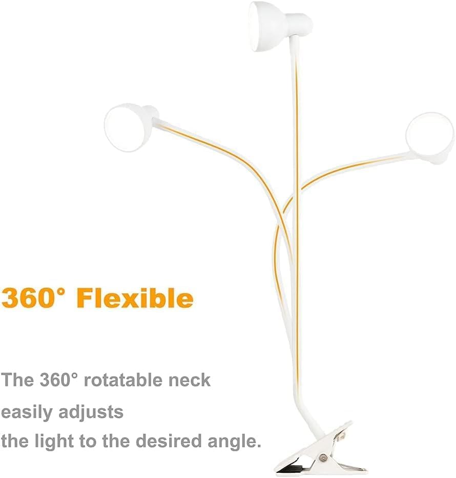 Clip on Lamp USB Reading Light, 3 Color Modes, 10 Brightness Dimmable, 360° Flexible Desk Lamp with Clamp, Eye Care Clip on Light for Bed Desk Headboard Home Dorm White
