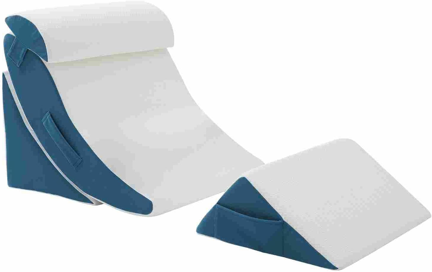 Wedge Pillow Set for After Surgery – 4PCS Orthopedic Bed Wedge Pillows for Sleeping – Adjustable Memory Foam Triangle Support for Back Pain Relief, Acid Reflux & Recovery (Blue)