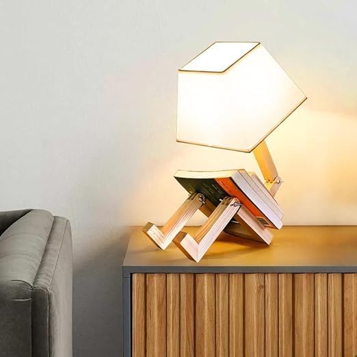 Cute Desk Lamp,Unique Dimmable Robot Bedside Table Lamps,Fun Funky Reading Desk Lamps for Nightstand,Bedroom,Kids Room,Living Room,(Square Lampshade)