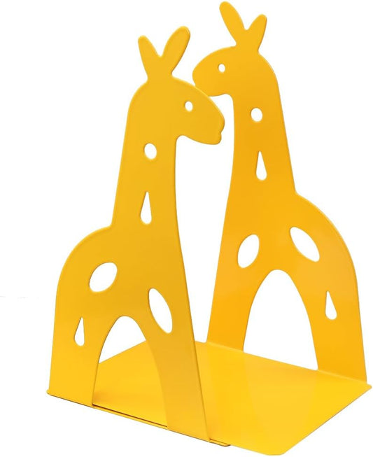 Yellow Giraffe Bookends Cute Metal Book Ends Decorative Bookends Animal Style Book Holder Journal Book Organizer CD Holder Home Office Bookends for Back to School Student Birthday Kids Gifts