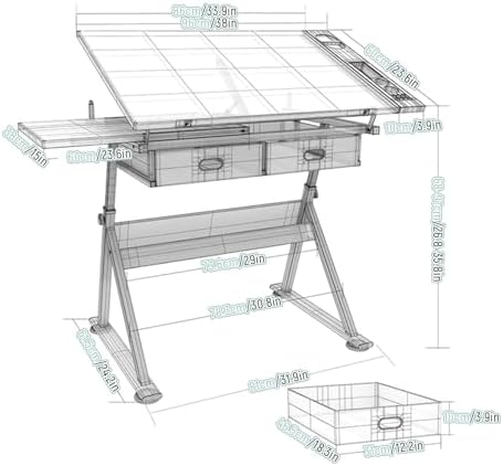 Drawing Tilting Tablet,(Vintage Wood Drafting Table & Stool Set Artist Desk, 0°-80° Tilted Tabletop, (26.8"-35.8") Height Adjustable, Drawing Workstation for Home Office School Study)