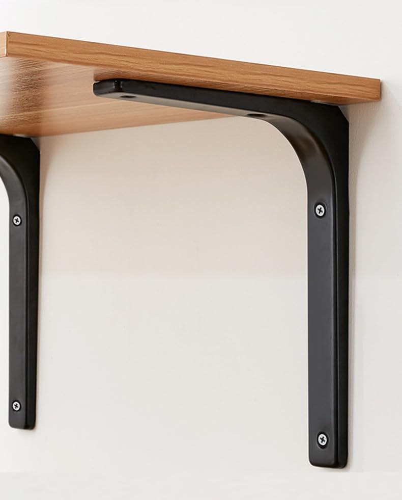 4 Inch Black Shelf Brackets, Set of 4, Minimalist Heavy-Duty Metal L Brackets for Wall Mounted Floating Shelves, Modern Decorative Corner Brace for DIY Bookshelf, Kitchen (4x4)