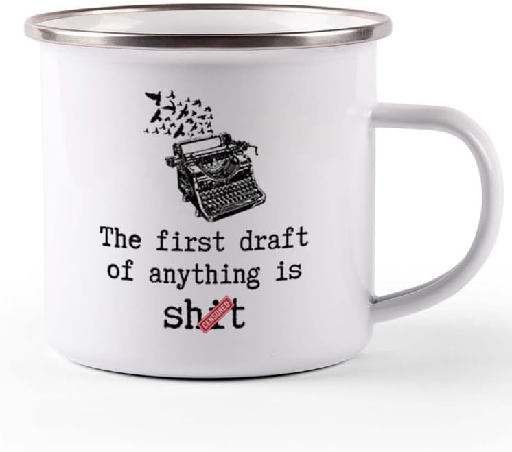 Writer Camper Mug 12oz - The First Draft - Funny Author Gift To Book Lover Bookish Bookworm Writing Sarcasm Poetry Novelist Journalist