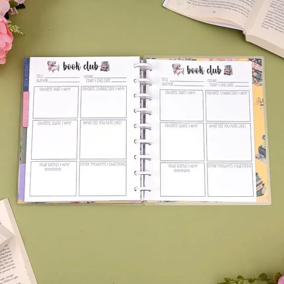 kellofaplan Reading Journal Planner, Undated 12-Month Book Tracker with Monthly Overview, Book Club Section, Reading Log, Essentials for Readers, Disc Bound, 96lb Paper