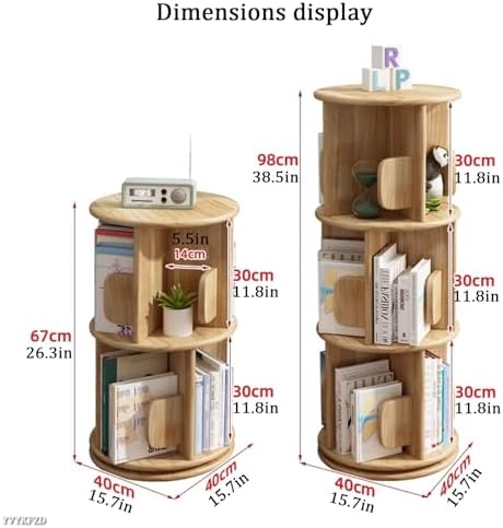 360° Rotating Bookshelf Tower with Bookends - Space-Saving Wooden Revolving Bookcase for Small Rooms, Round Display Storage Rack for Bedroom or Living Room.