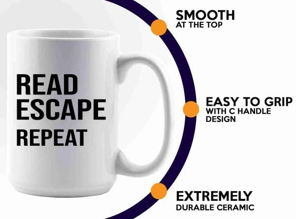 Book Lover Coffee Mug 15oz White -read escape repeat - Book Lovers Gifts Book Reader Gifts Book Club Gifts Book Reading Cup Reading Gifts