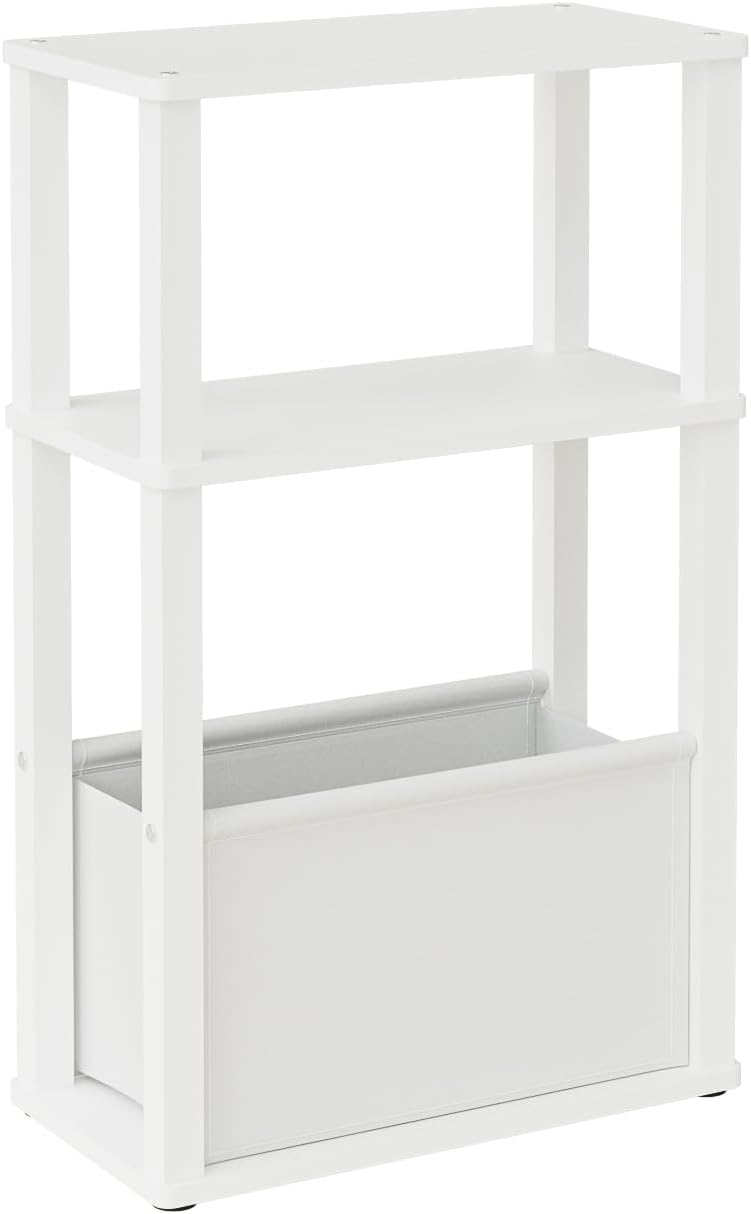 Narrow Wood Side Table, 3-Tier Night Stand with Storage Bag, Skinny Nightstand for Small Spaces, Bedside Table for Living Room, Bedroom, White