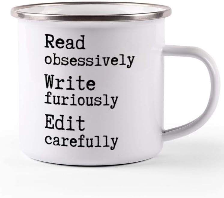 Writer Camper Mug 12oz - Read Obsessively Write Furiously - Funny Author Gift To Book Lover Bookish Bookworm Writing Sarcasm Poetry Novelist Journalist