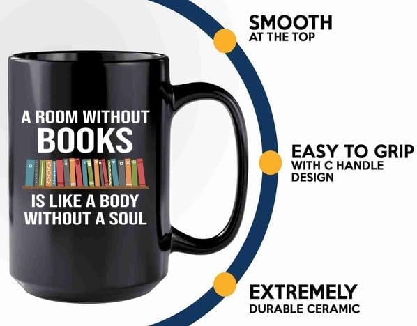 Book Lover Coffee Mug 15oz Black -without books - Book Lovers Gifts Book Reader Gifts Book Club Gifts Book Reading Cup Reading Gifts