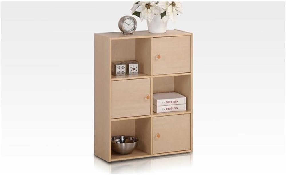 Furinno Pasir 3 Tier Shelf with 3 Door/Round Handle, Steam Beech
