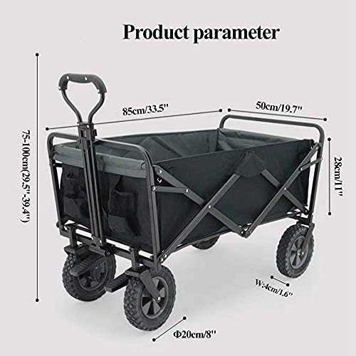 Foldiwagon Outdoor Garden Off-Road Vehicle, Adjustable Handle 80Kg Load Steel Frame, Campisundries Sports Heavy-Duty Beach Wide All-Terrain Wheels/Black/a