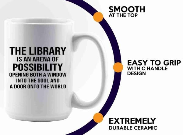 Book Lover Coffee Mug 15oz White -arena of possibility - Book Lovers Gifts Book Reader Gifts Book Club Gifts Book Reading Cup Reading Gifts