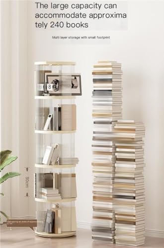 4-Tier White Rotating Bookshelf Tower, 360° Revolving Bookcase, Floor Standing Corner Shelf, Storage Rack for Home Office, Space Saver for Study & Living Room