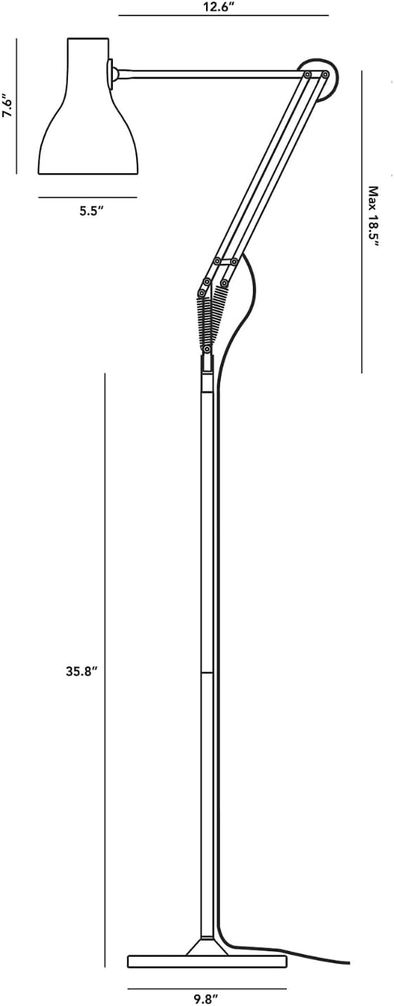 Anglepoise Type 75 Floor Lamp | Matte Paint Finish Cast Iron Base Aluminum Shade & Arms Chrome Plated Fittings Adjustable Reading Light for Home Office Bedroom Decor Essentials (Silver Lustre)