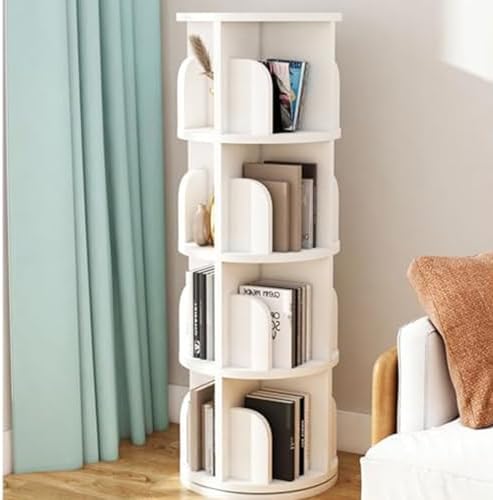 360° Solid Wood Rotating Bookshelf - 2/3/4/5 Tier Floor Standing Book Shelf for Small Spaces, Corner, Bedroom, Kids Room, Office - Stylish Storage Rack (Black, 39 x 39 x 130.8cm)