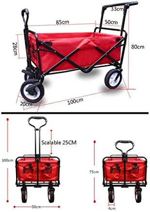 Portable Folding Garden Trolley Cart Heavy Duty Wagon Multi-Function Sping Cart for Outdoor Camping Beach Pull Truck with 4 Wheels Load:150Kg (Red)