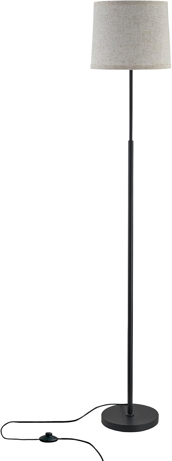 60" Modern Floor Lamp for Living Room Bedroom, Standing Lamp with Oatmeal Linen Lampshade, Tall Lamp with A19 9W 3 Color Temperature Bulb, Foot Switch Control, Black
