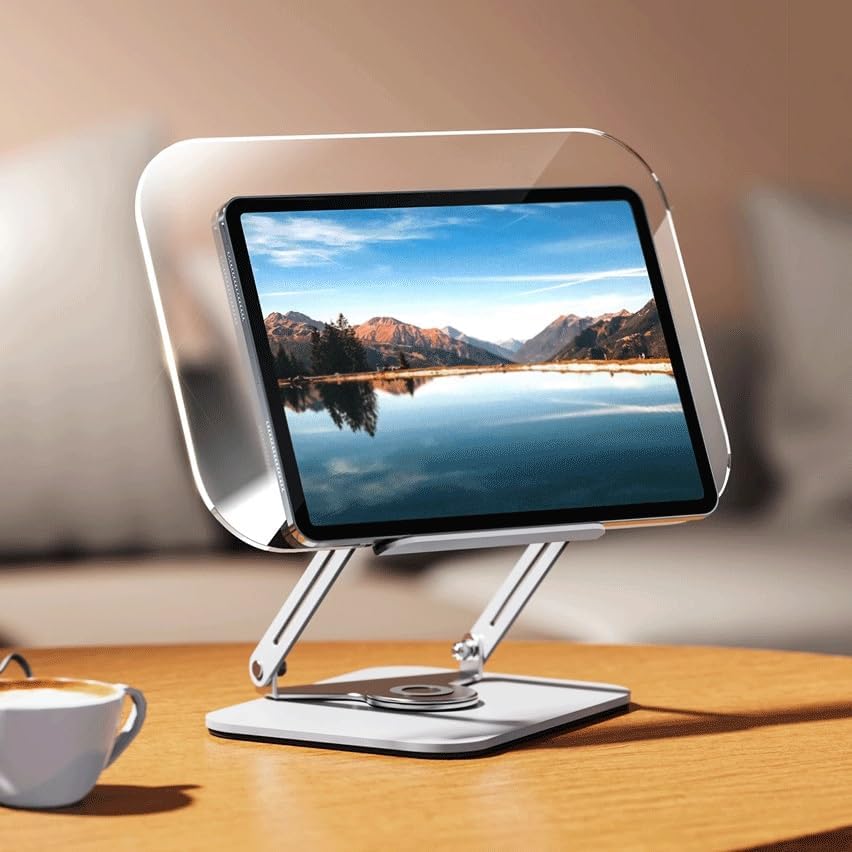 Desktop Bookshelf with Degree Rotating Bottom Page and Transparent Acrylic Panel, Suitable for Textbooks