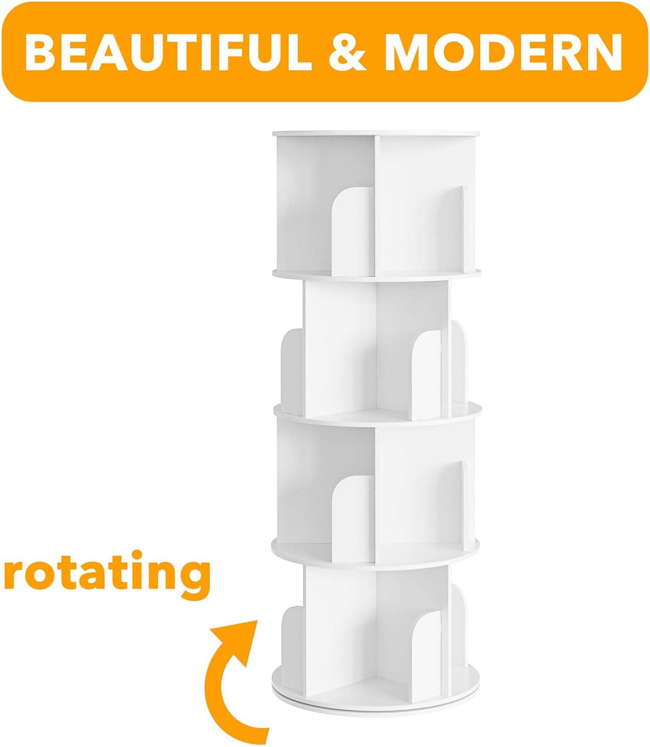 SpaceAid Cross Style 4 Tier Rotating Bookshelf, Spinning 360 Bookcase Lazy Susan Tower, Vertical Revolving Books Shelf Storage Round Carousel Space Saving Organizer, White