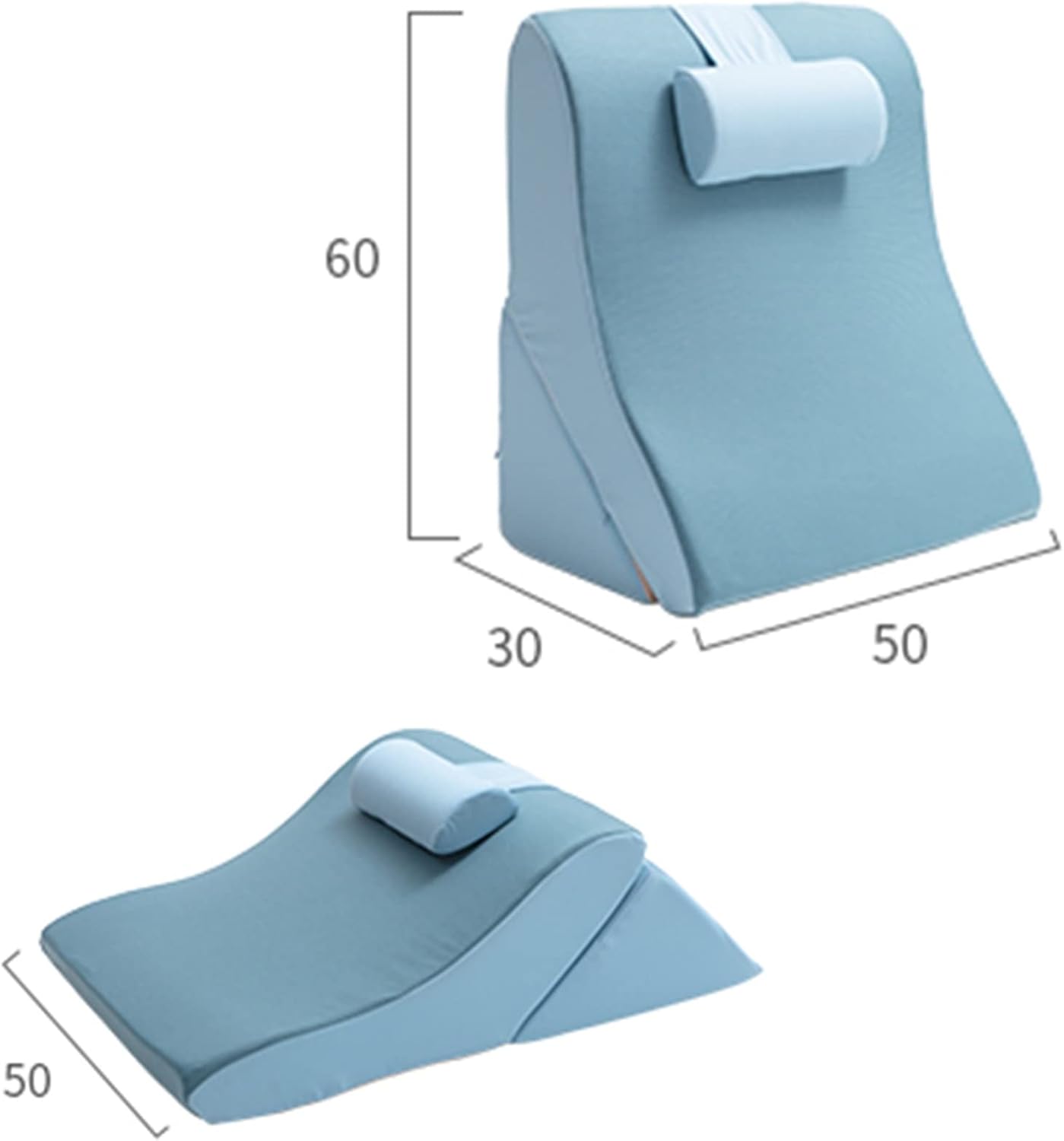Triangle Memory Foam Pillow High-Density Leg Elevation Wedge Cushion Used for Relieves Leg Pain Knee Pain Washable Cover (Colour: Blue Size: 60 x 50 x 30 cm)