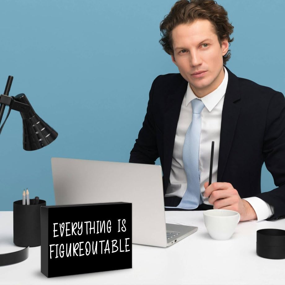Everything Is Figureoutable Office Decorations For Work Cubicle Decor Funny Office Inspirational Gifts For Women Men Wooden Decoration Plaque Motivational Desk Decor