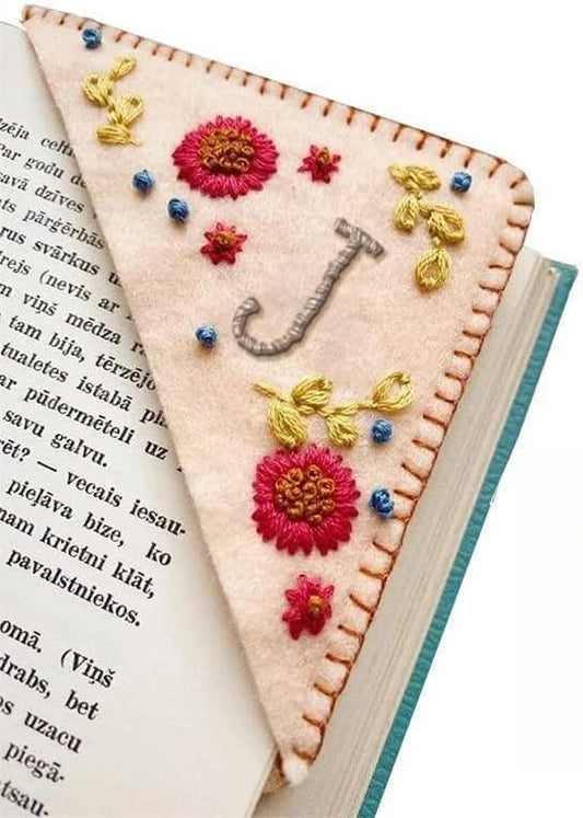 MOTEERLLU Personalized Hand Embroidered Corner Bookmark with A-Z Initial, Cute Book Markers for Reading Women, Book Lovers Gifts for Friends Mom & Teachers, 3.74"(Fall-j)