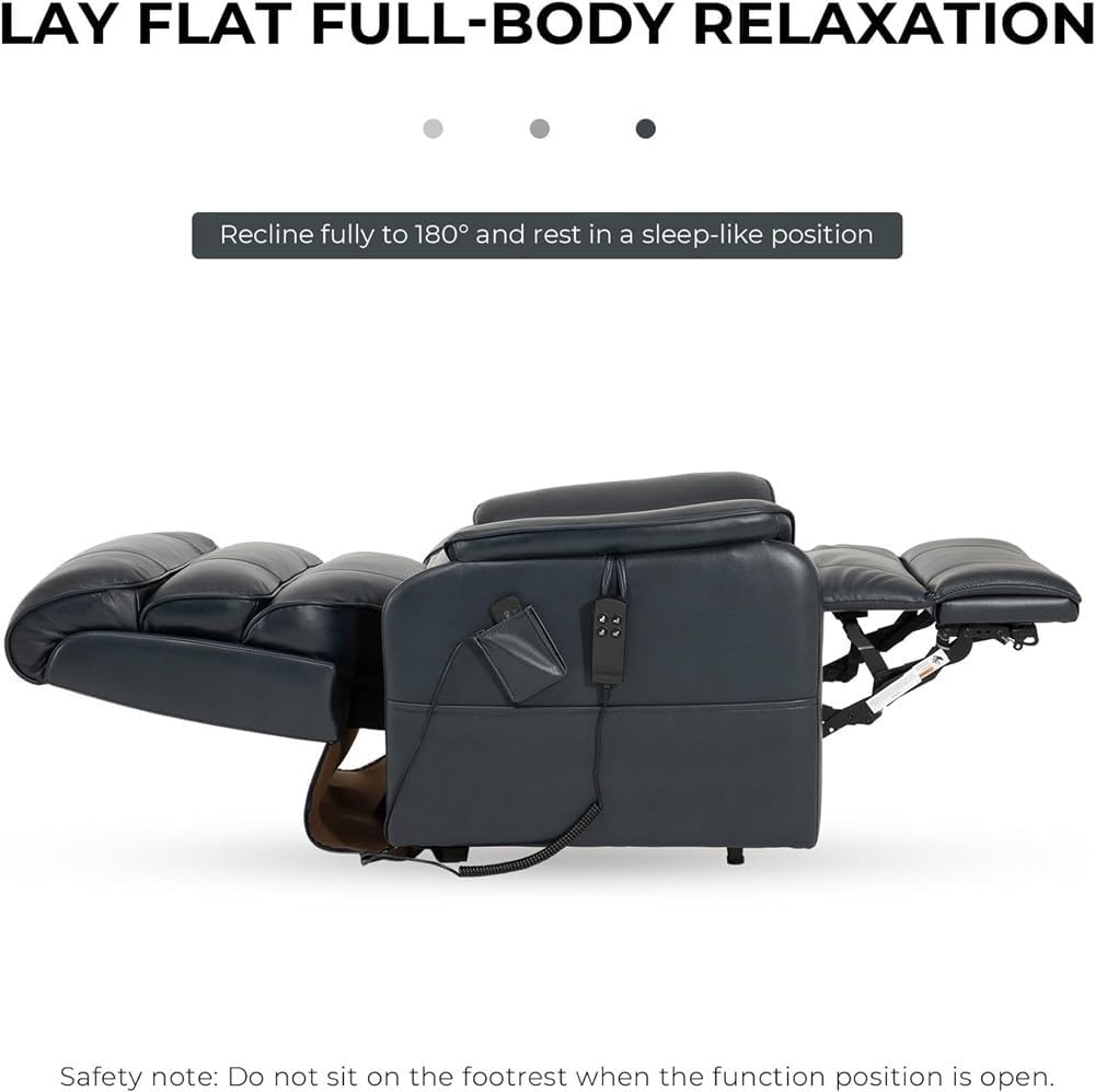 Power Lift Recliner Chair for Elderly Leather Electric Dual Motor Lay Flat Recliner with Massage and Heat Infinite Position Adjustable Dark Blue