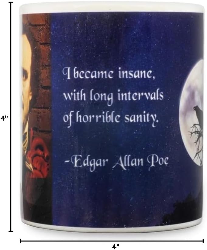 NoMonet Edgar Allan Poe gothic macabre coffee/tea mug with a memorable quote - I Became Insane with Long Intervals of Horrible Sanity - dark aesthetic, writer, literary genius, perfect for horror fans