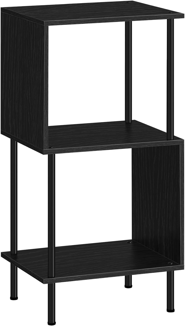 ETELI 3-Tier Side Table Small Tall S-Shaped End Table with Open Book Shelf Industrial Black S-Shaped Bookcase Bedside Table for Office Living Room Bedroom Home Corner