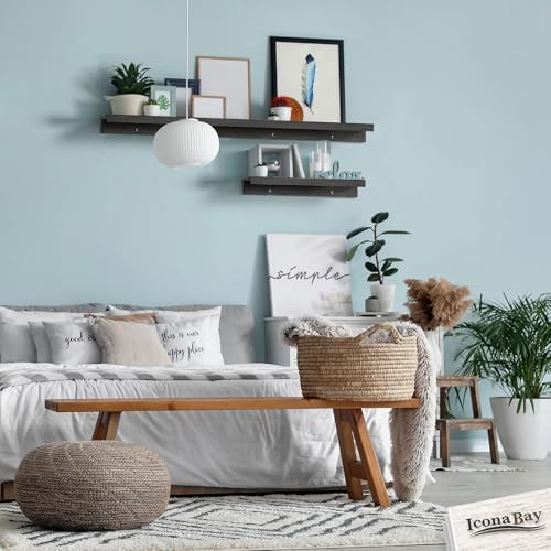 Icona Bay 16 Inch Floating Shelves for Wall - Set of 6 in Ebony Black - Modern Rustic Style - Wall Mounted Display Shelves - Picture Ledges