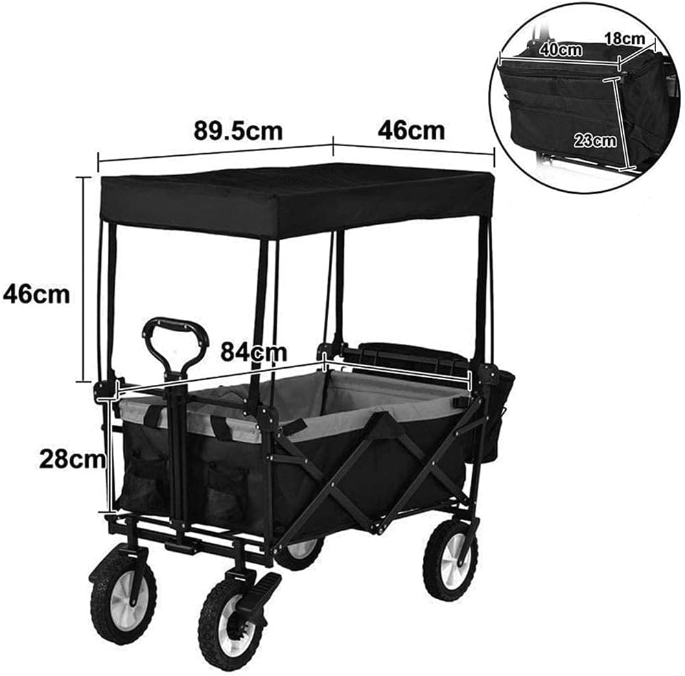 Portable Camping Cart,Outdoor Beach Wagon A Terrain Folding Utility Wagon with Canopy Outdoor Coapsible Garden Cart Transport Heavy Duty Folding Portable Hand Cart for ping Campi