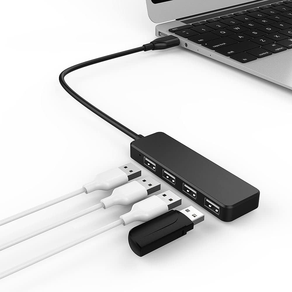 USB Hub, USB Splitter,USB 4-Port Adapter,Extender for Laptop, PC, MacBook, Mac Pro, Mac mini, iMac, Surface Pro and More (Black-USB 2.0/0.3m)