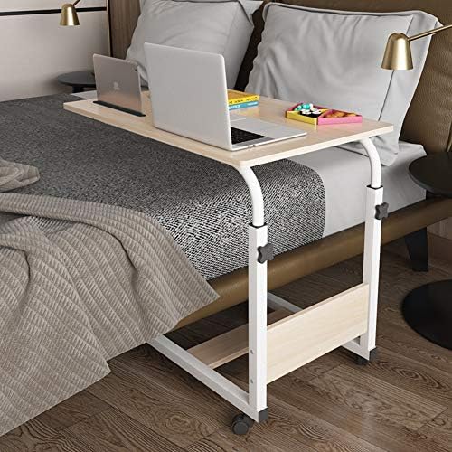 Adjustable Overbed Table with Lockable Wheels - Rolling Bedside Eating Tray for Elderly, Bedridden - Height Adjustable Medical Table for Reading