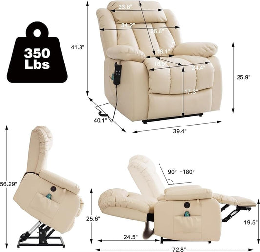 Power Lift Recliner Chair for Elderly, Lay Flat Electric Recliner with Massage and Heat, Infinite Position Adjustable Lift Chair, Side Pocket, Living Room Recliner Sofa
