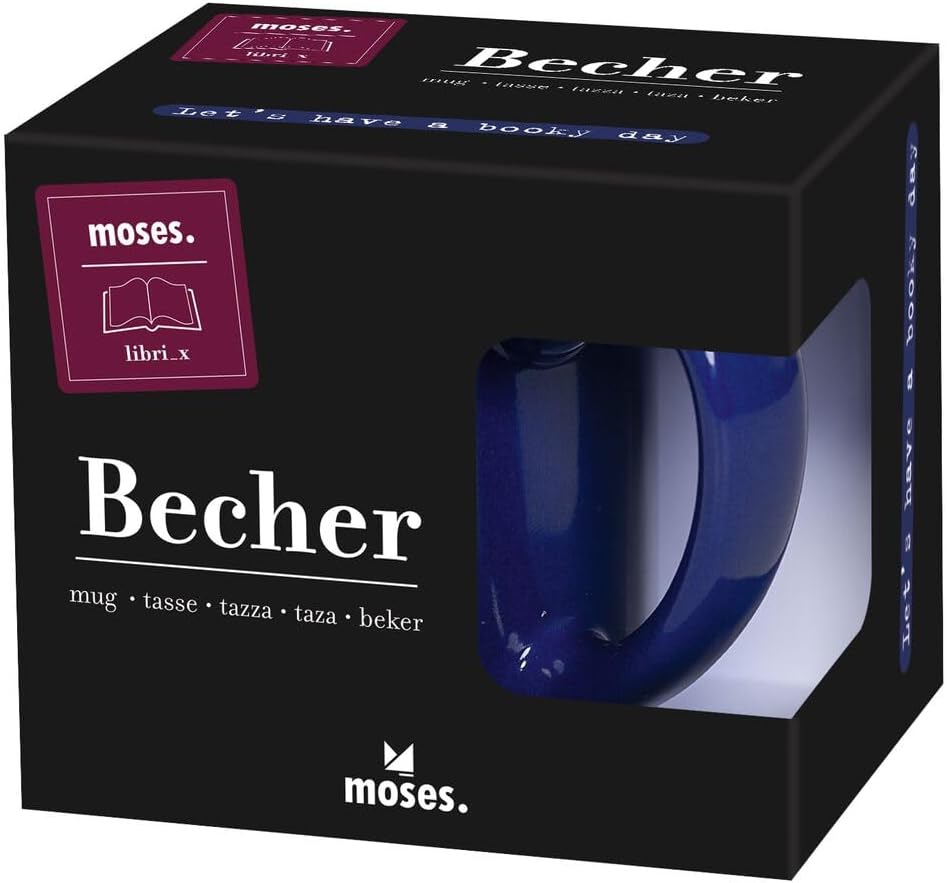 moses. libri_x Let's Have a Booky Day Ceramic Mug with High-Quality Engraving and Book Motif, Dishwasher and Microwave Safe, Coffee Mug in Electric Blue, Capacity 350 ml