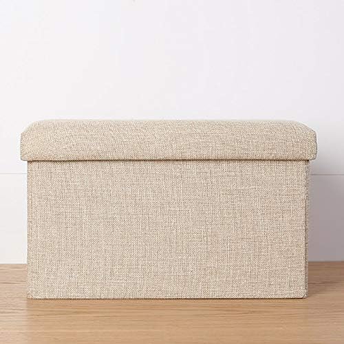 ZLY 접이식 스툴 보관 오토만 폴리에스터 원단 리넨 발 받침대 시트 클러터 컬렉션 35.6cm x 20.3cm