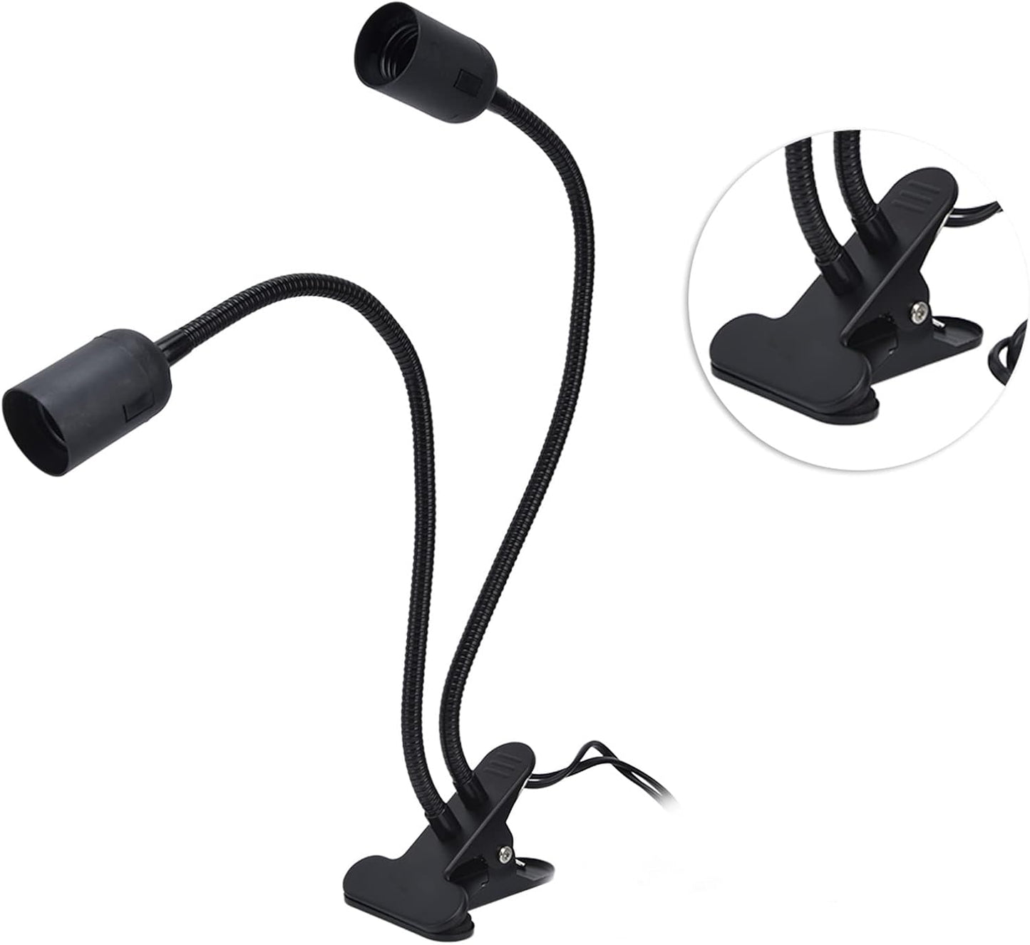 Clip Desk Lamp Socket, E26/E27 Reading Light Stand Clamp Lamp Fixture, 360 Degrees Two Clip on Light Bulb Holder with On/Off Switch and Clamp for Headboard Video Study Work,