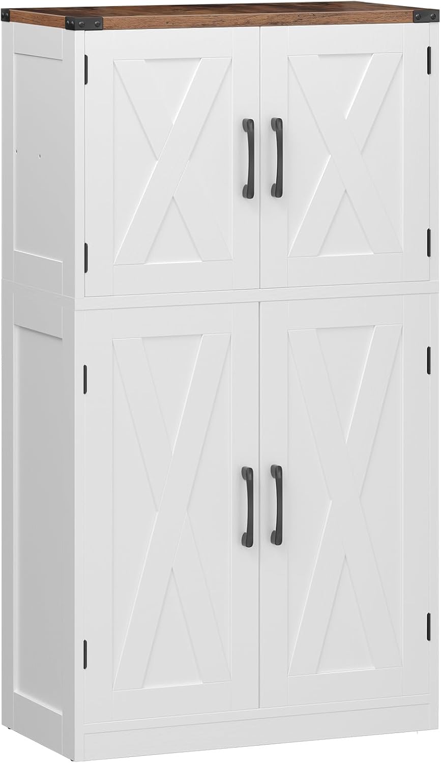 HOOBRO Bathroom Storage Cabinet, Farmhouse Freestanding Floor Cabinet with 2 Extra Hidden Storage Doors, Adjustable Shelves, Large Capacity, Easy Assembly, 11.8 x 23.6 x 43.5 Inches, White and Walnut