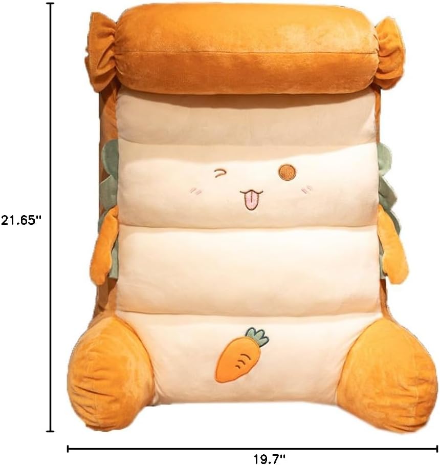Cute Plush Bed Backrest Pillow Sofa Waist Back Cushion Rest Neck Support Headboard Pillow Office Chair Lumbar Pillow (Carrot, 55×50CM/21.65"×19.7")