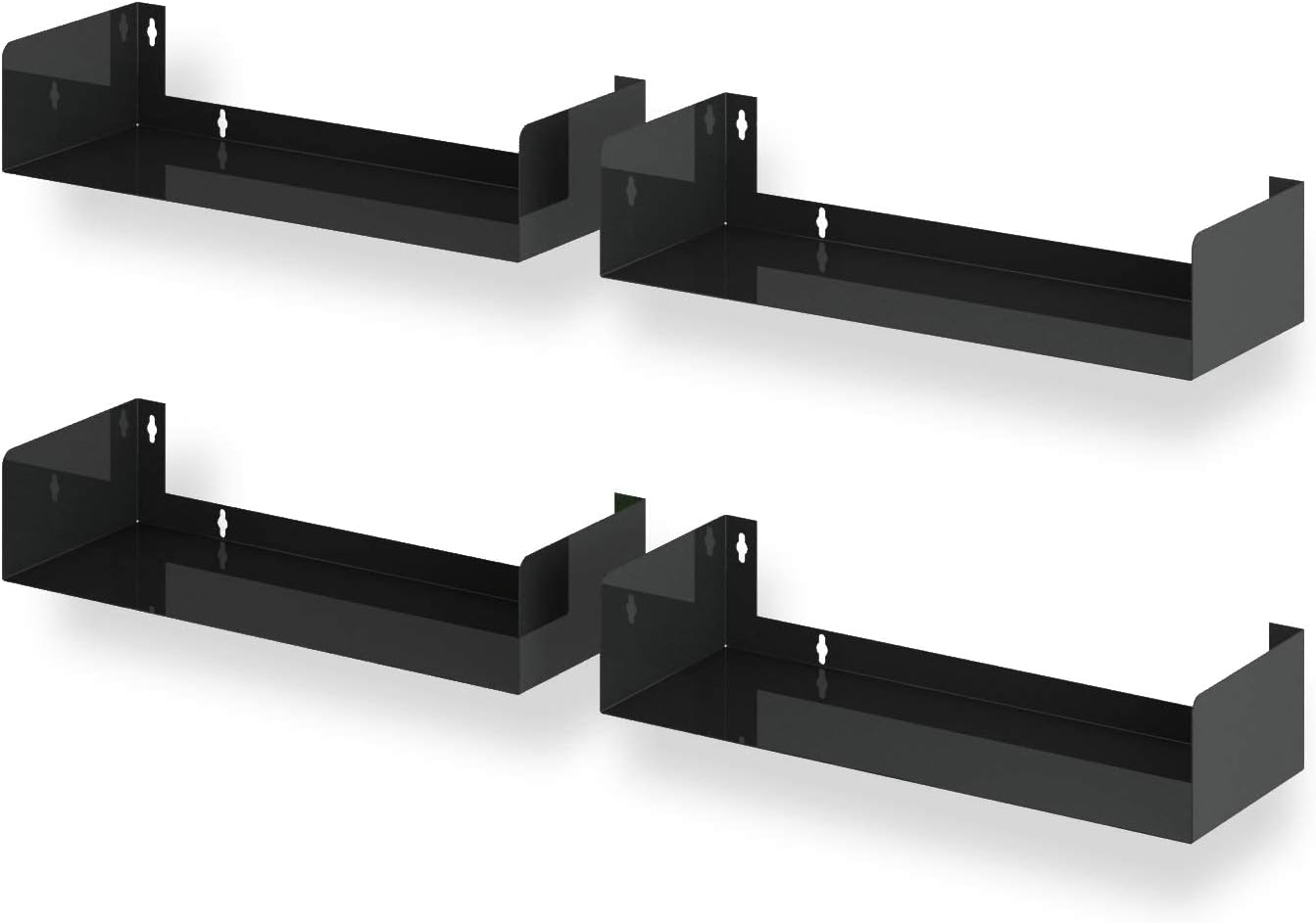 Wallniture Bali Black Floating Shelves for Wall, CD DVD Storage Shelves and Metal Bookshelf Set of 4