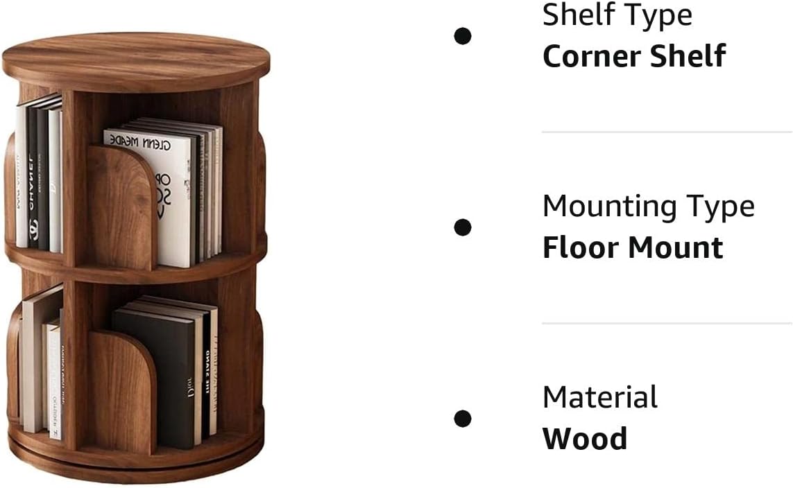 Solid Wood Revolving Bookshelf - 360 Degree Rotating Children Bookcase for Living Room - Creative Corner Shelf with Floor Standing Storage
