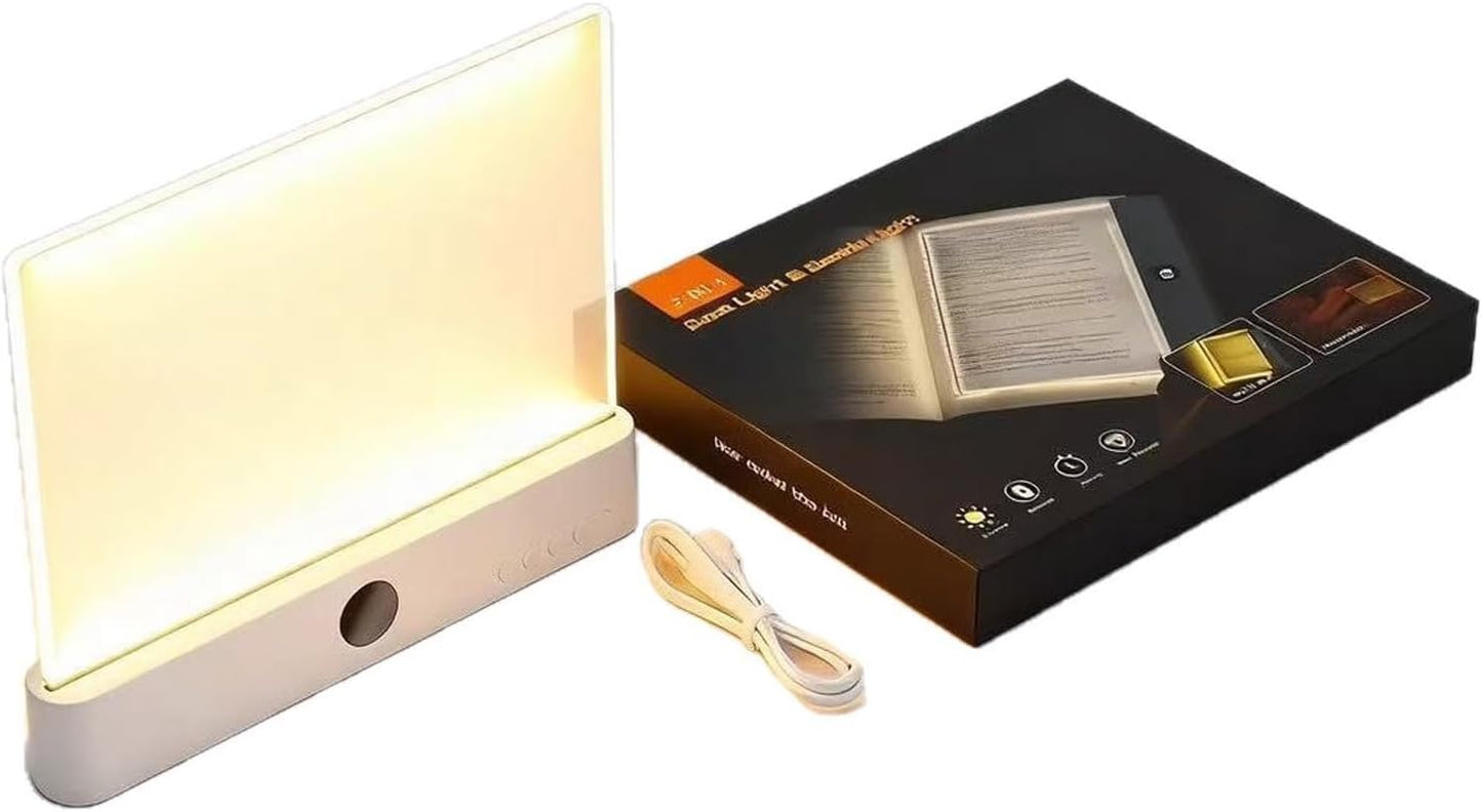 Rechargeable Page Reading Light with Timer, LED Book Panel Lamp with 3 Color Modes, Durable Clear Light Board, Brightness Adjustment, Bedside Reading Lamp for Night Reading (White)