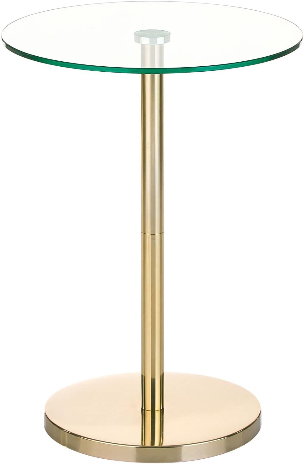 mDesign Glass Top Side/End Drink Table - Tall Modern Round Accent Metal Nightstand Furniture for Living Room, Dorm, Home Office, and Bedroom - 16" Round - Clear/Soft Brass